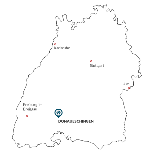 Map of Baden-Württemberg with Donaueschingen
